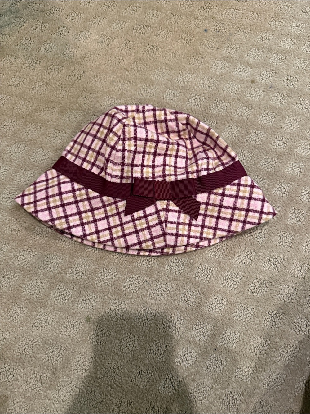 Janie and Jack Pink Plaid Bucket Hat with Burgundy Bow